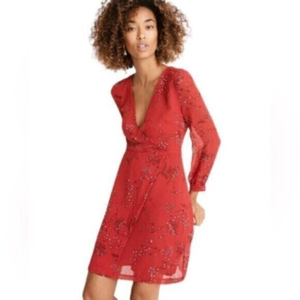 Madewell | Women's Red Floral Hazelwood Wrap Front Mini Dress Size 6